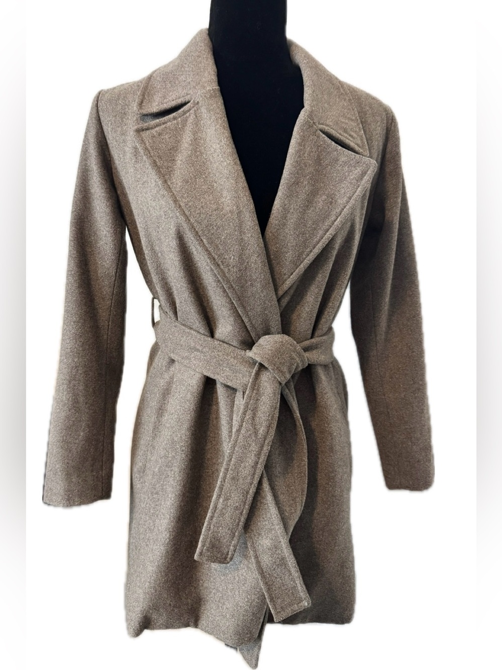Banana Republic Petite XS Taupe Wool Blend Wrap Coat Belted Mid Length Coat